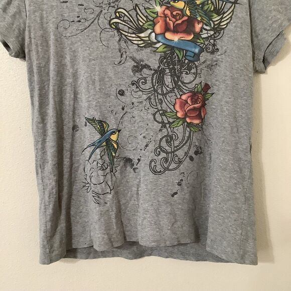 Y2K Emo Scene Grunge Grey Tattoo Rose Print Graphic T Shirt XL 100% Cotton - Picture 3 of 7